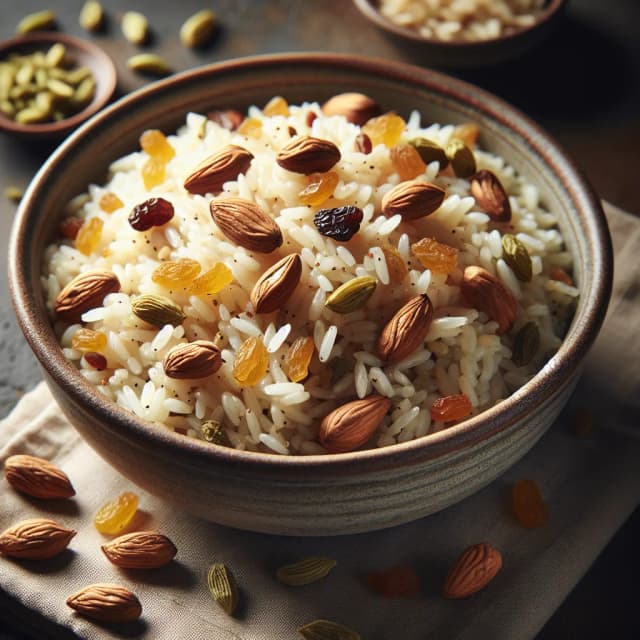 Savory Cardamom Rice with Nuts and Raisins